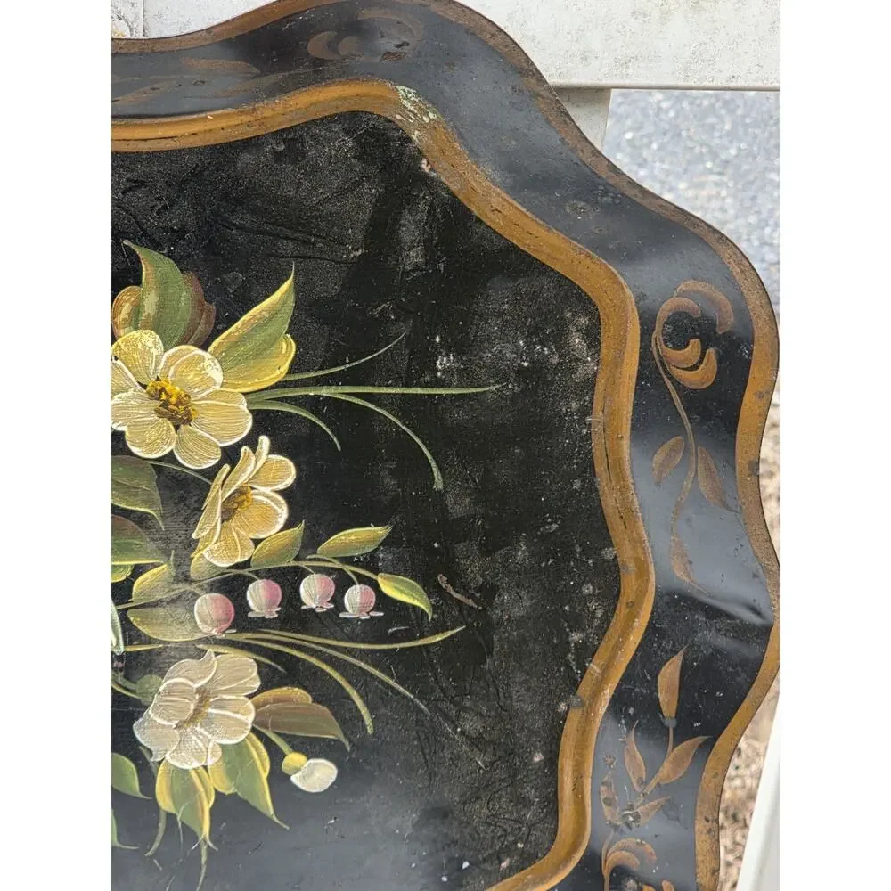 Antique Victorian Tole Tray Big! Easter Lily Hand Painted Incredible Detail! Art